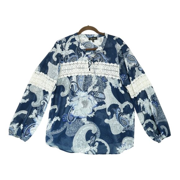 Melissa Paige Floral Paisley Blouse Peasant Long Sleeve Size XL Crochet Pattern - Picture 1 of 6